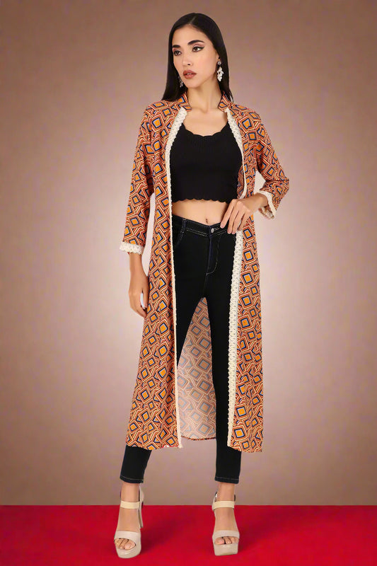 BoheeWohee Stylish Long Shrugs for Women with Exquisite Lase Detailing - Dark Tangerine