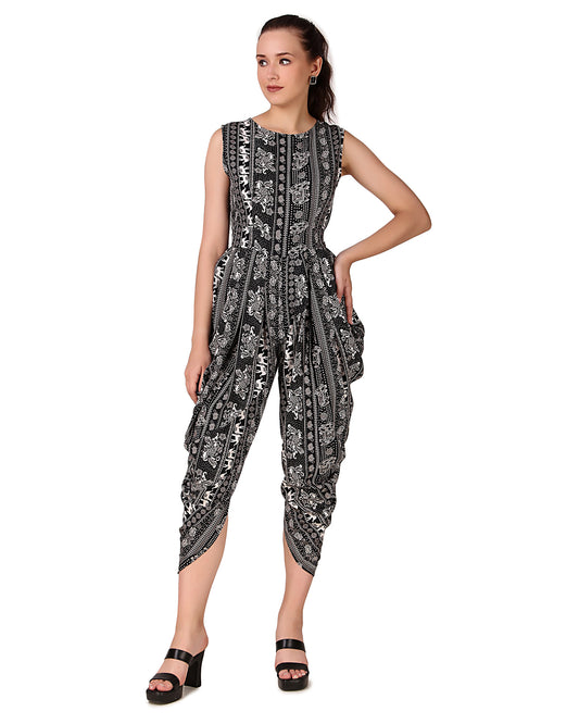 BoheeWohee Women's Maxi Jumpsuit - Dhoti Style- Black Elephant