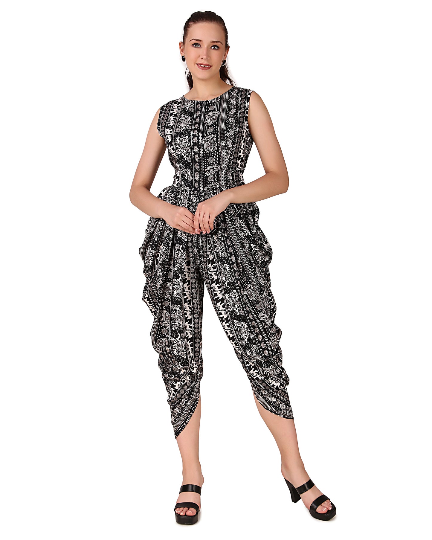 BoheeWohee Women's Maxi Jumpsuit - Dhoti Style- Black Elephant