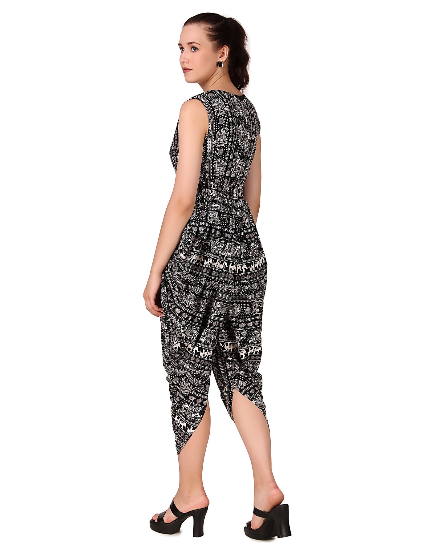 BoheeWohee Women's Maxi Jumpsuit - Dhoti Style- Black Elephant