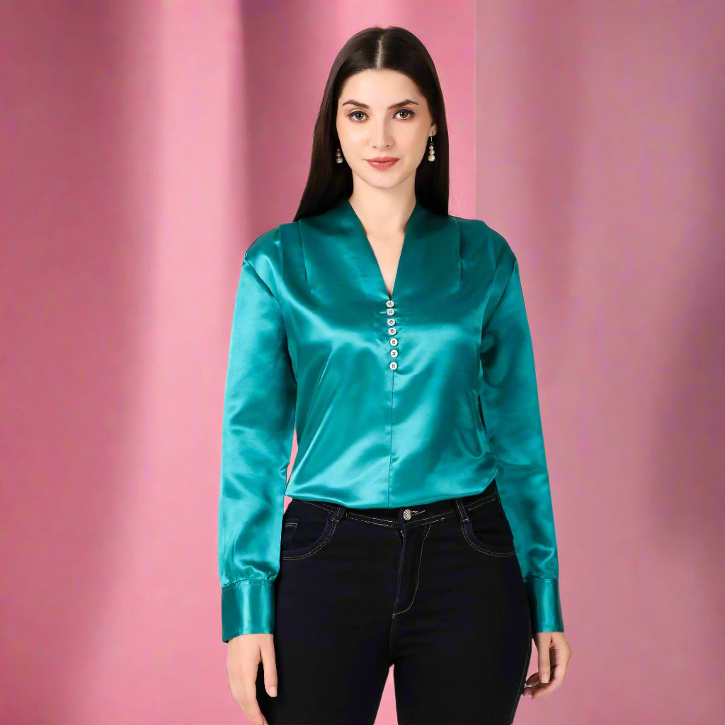 Darkcyan Satin Top