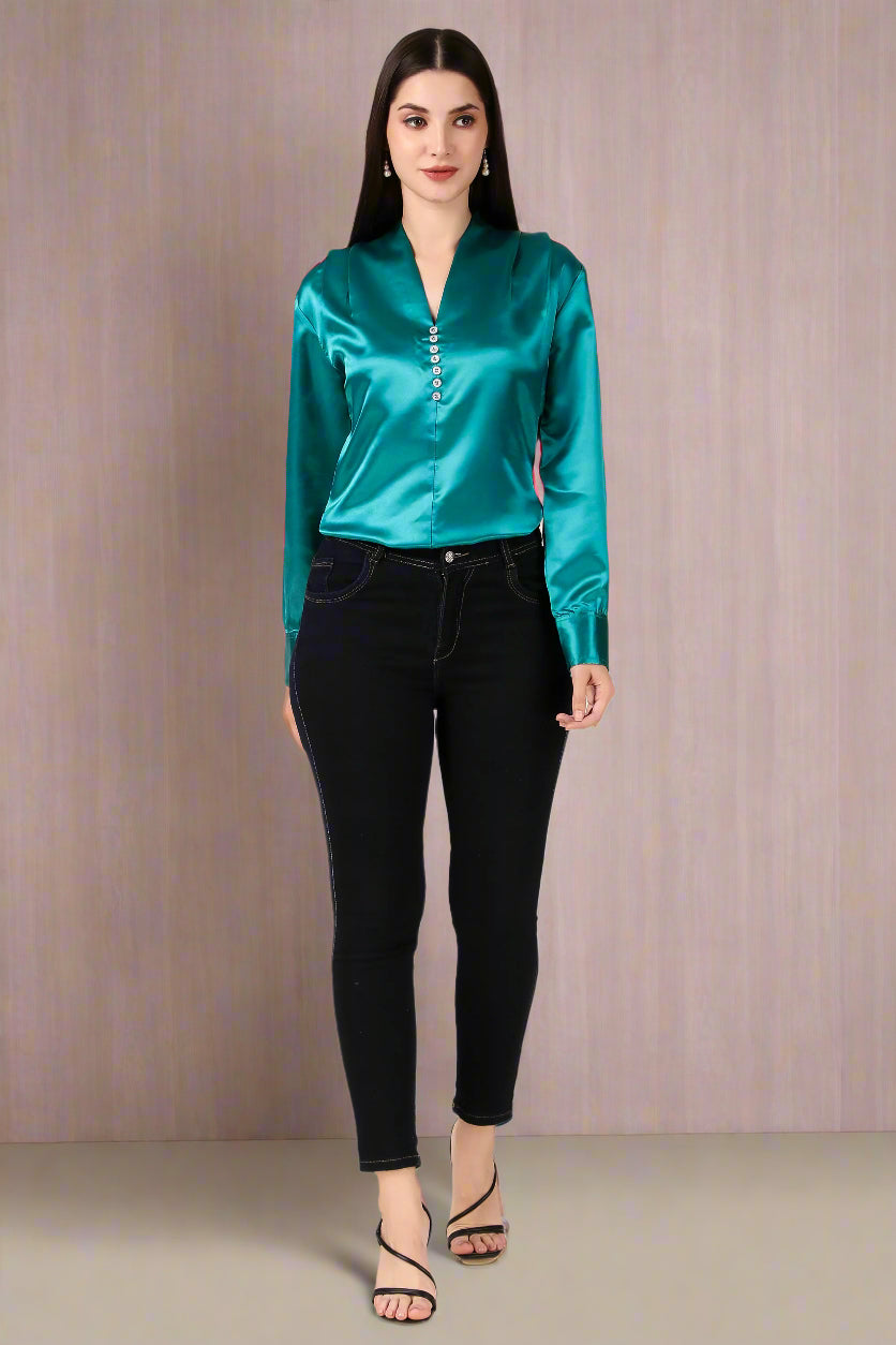 Darkcyan Satin Top