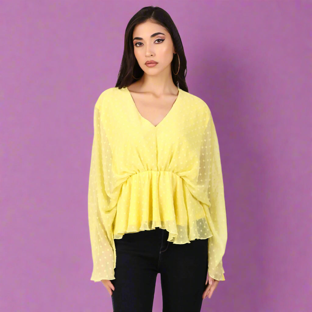 Elegant Yellow Chiffon Kimono Top