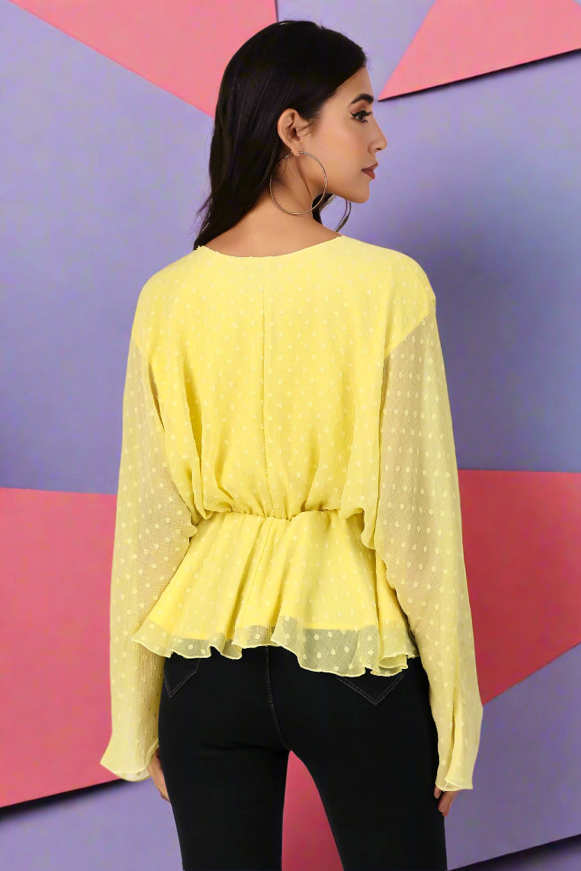 Elegant Yellow Chiffon Kimono Top