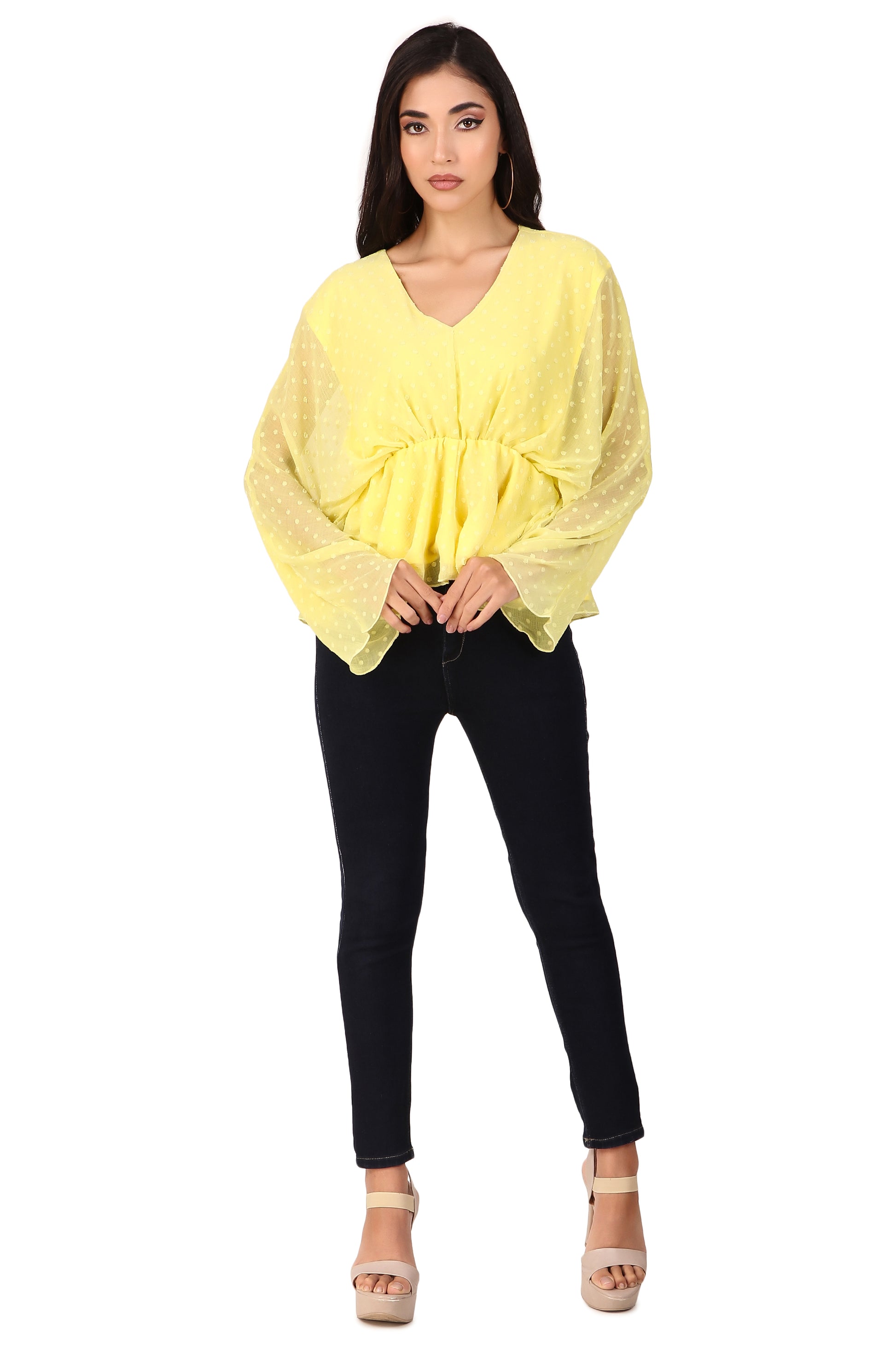 Elegant Yellow Chiffon Kimono Top