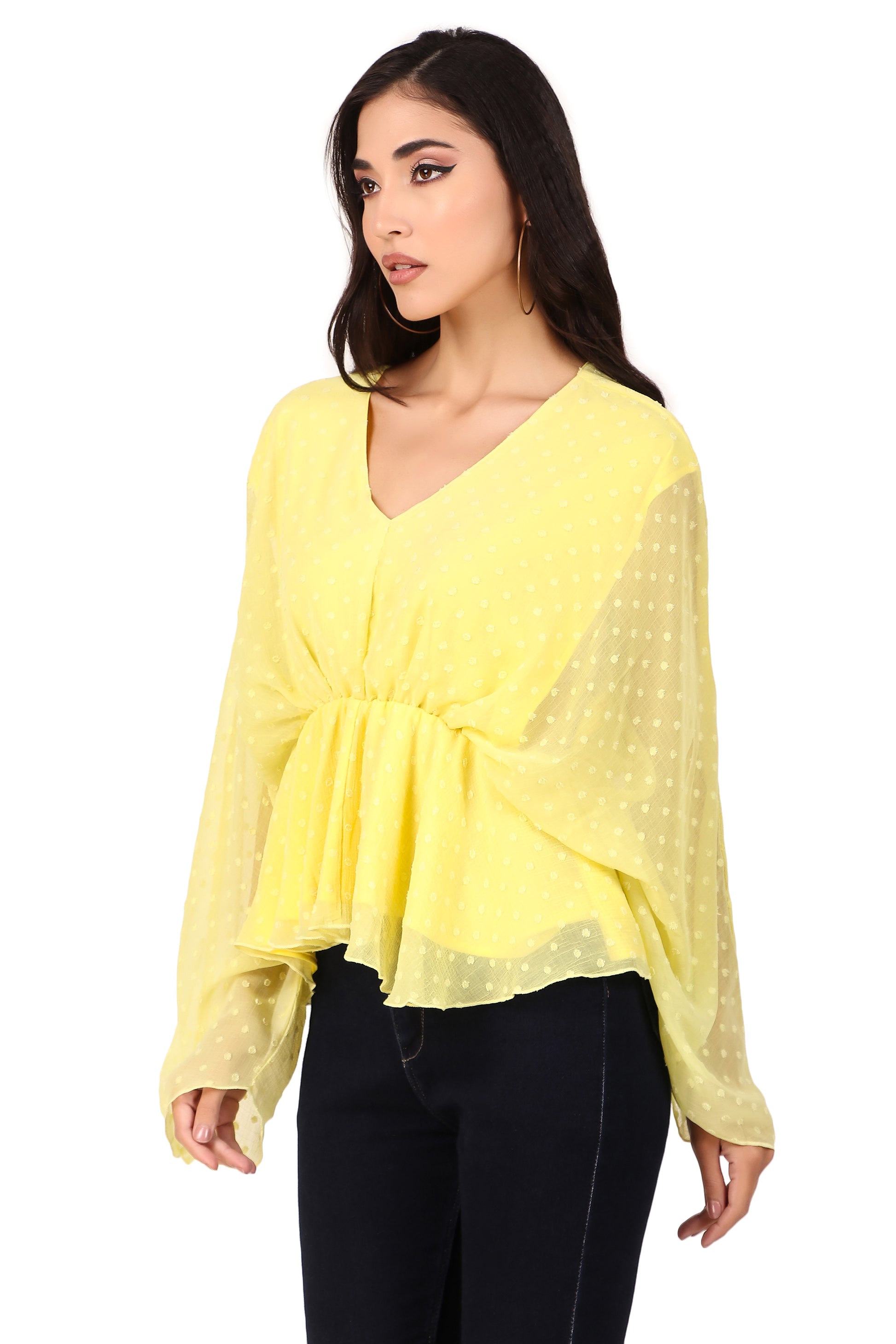 Elegant Yellow Chiffon Kimono Top