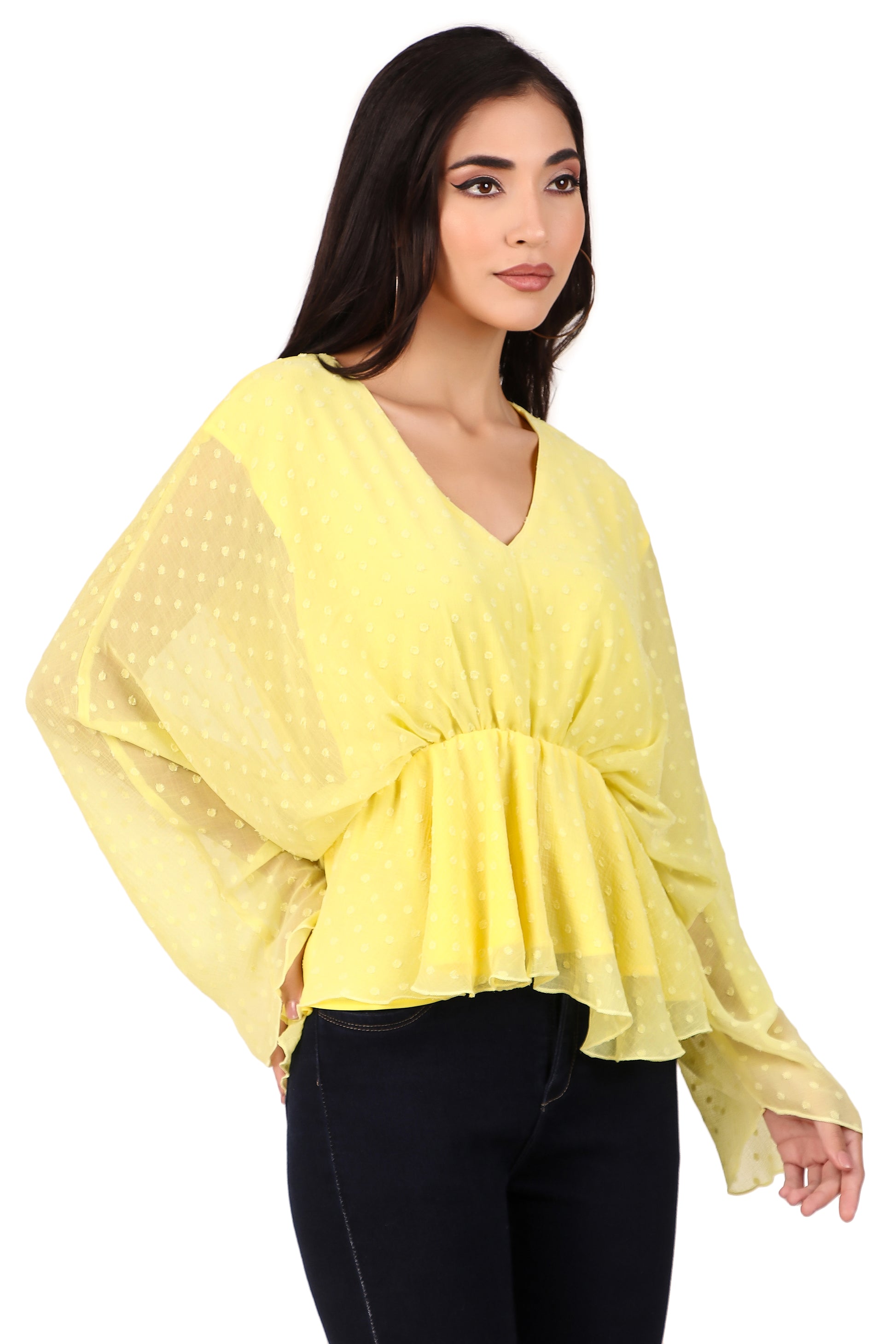 Elegant Yellow Chiffon Kimono Top