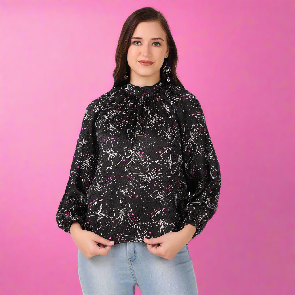 black full sleeves satin women 