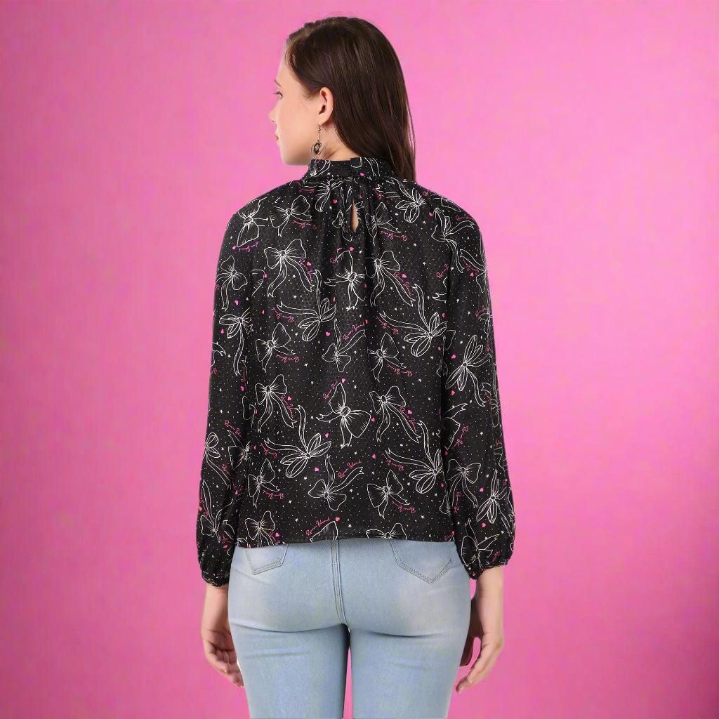 black printed satin top for women