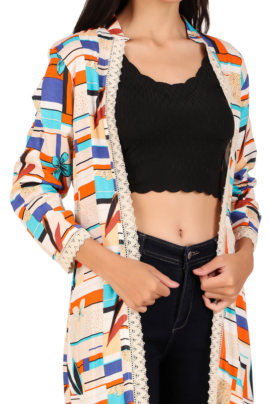 BoheeWohee Stylish Long Shrugs for Women with Exquisite Lase Detailing - Albescent White