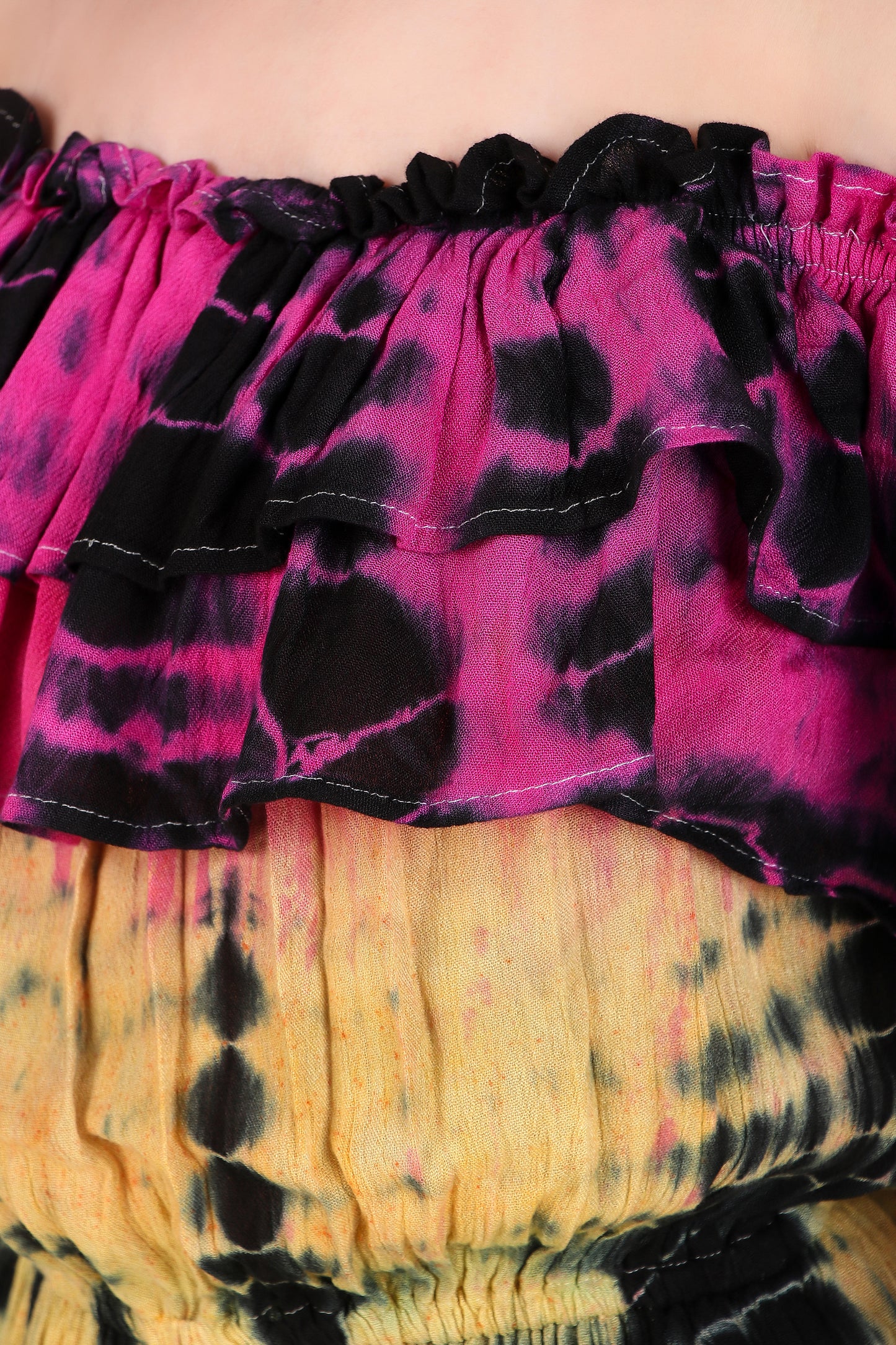 BoheeWohee Women's Off-Shoulder Jumpsuit with Double Frills and Pockets-TieDye