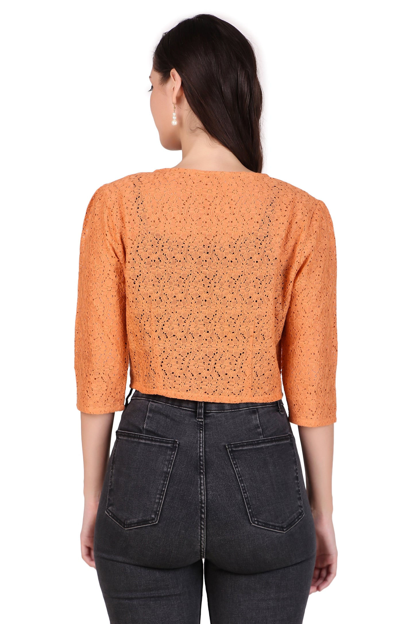 BoheeWohee Women's Cotton Lace Shrug with 3/4 Puffy Sleeves-Orange