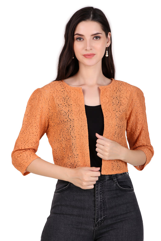 BoheeWohee Women's Cotton Lace Shrug with 3/4 Puffy Sleeves-Orange