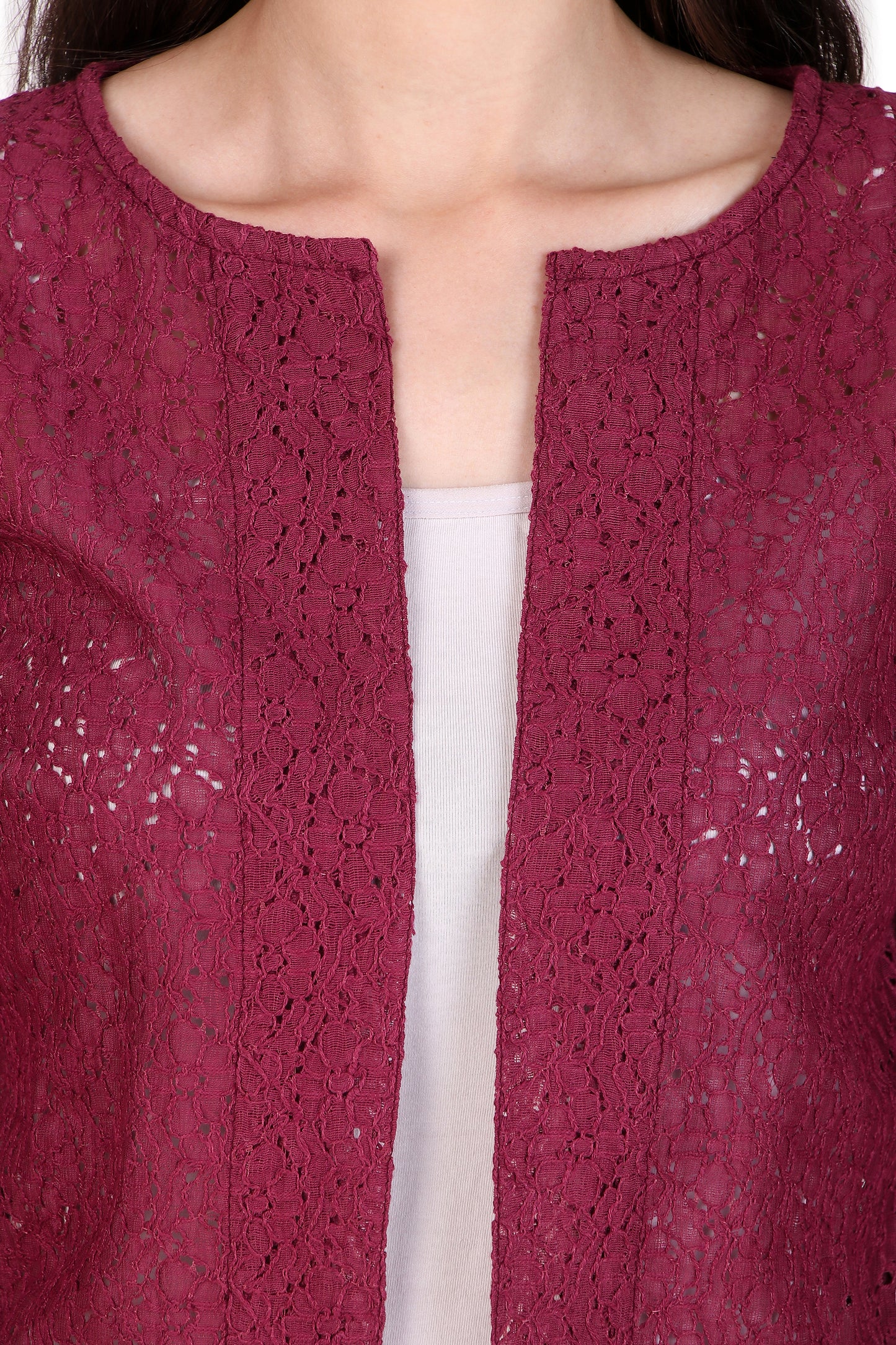 BoheeWohee Women's Cotton Lace Shrug with 3/4 Puffy Sleeves-Aubergine