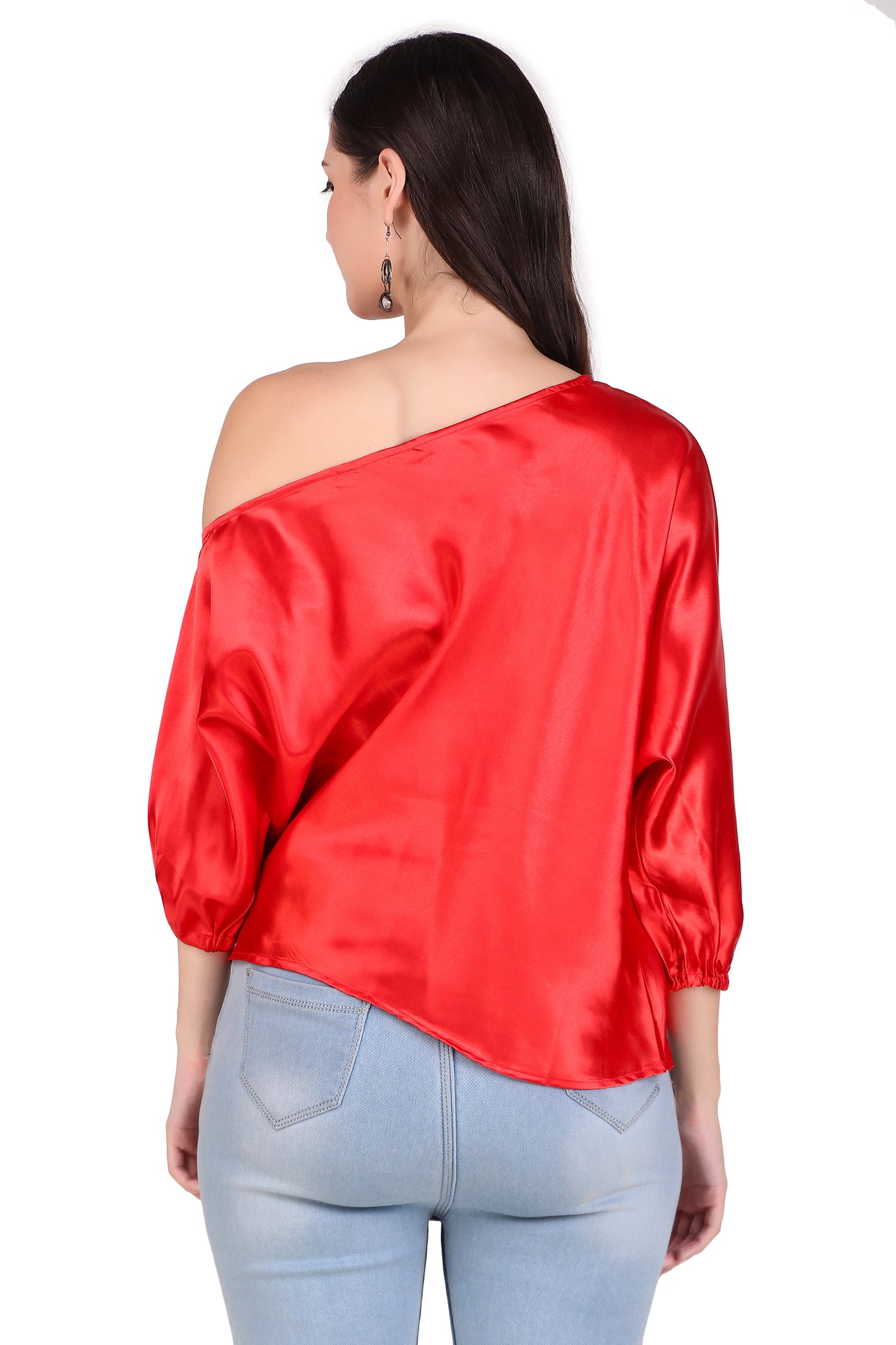 One Shoulder Red Satin Top