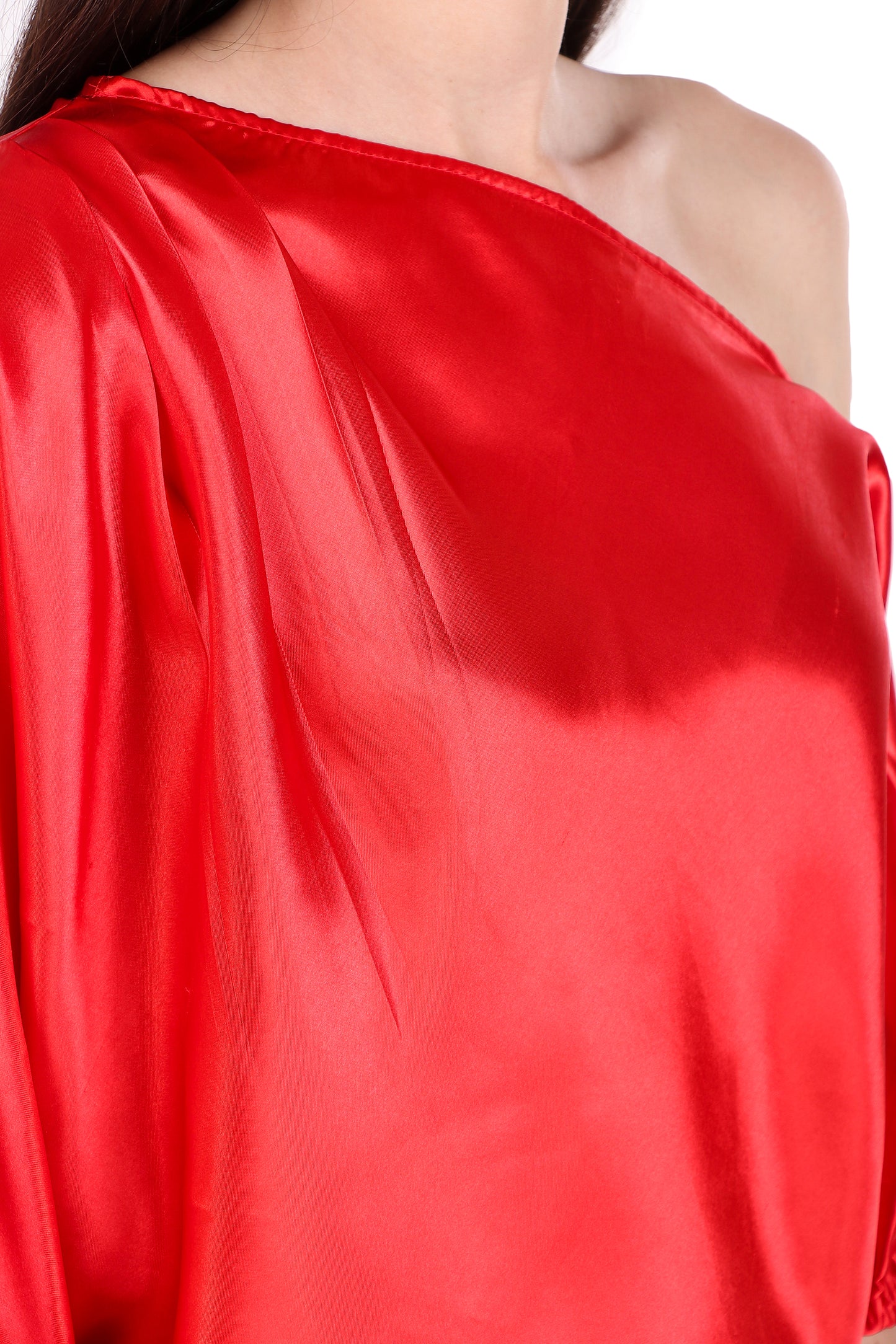 One Shoulder Red Satin Top