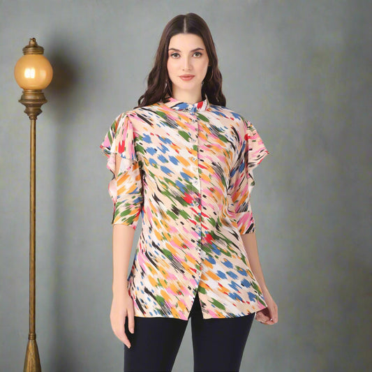 Ruffled Shoulders Women Shirt