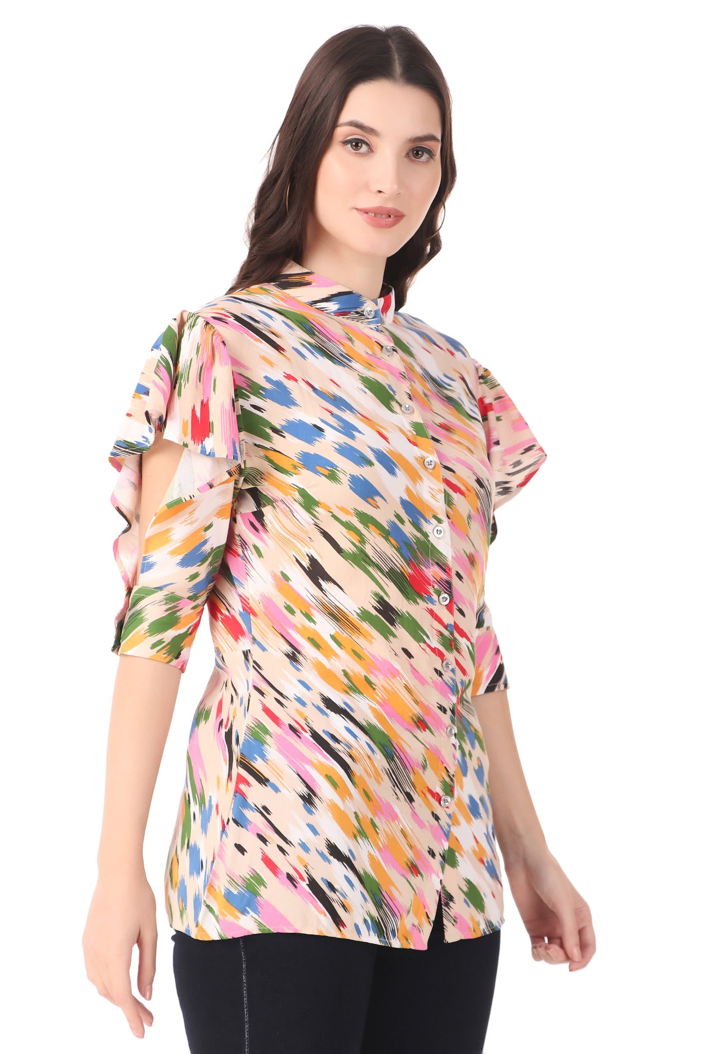 Ruffled Shoulders Women Shirt