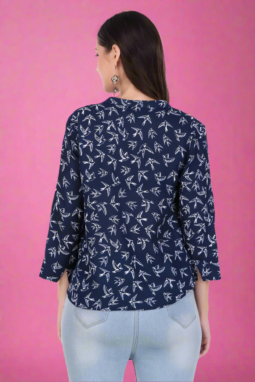 Swallow Bird Print Half Sleeve Top