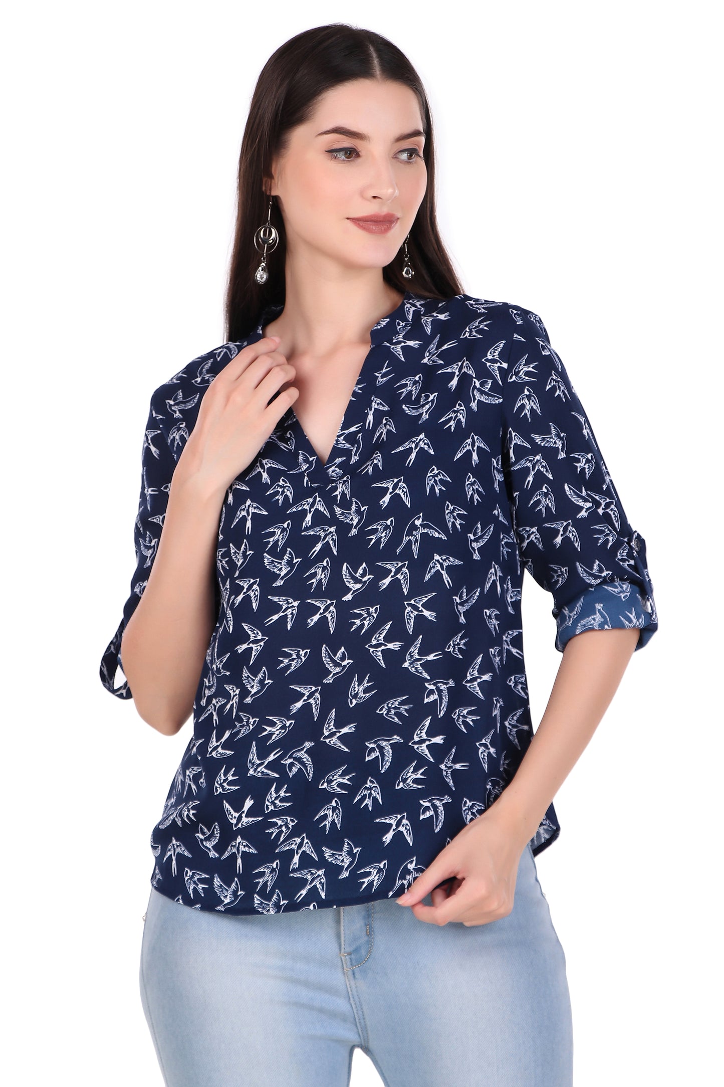 Swallow Bird Print Half Sleeve Top