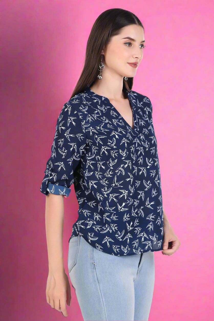 Swallow Bird Print Half Sleeve Top