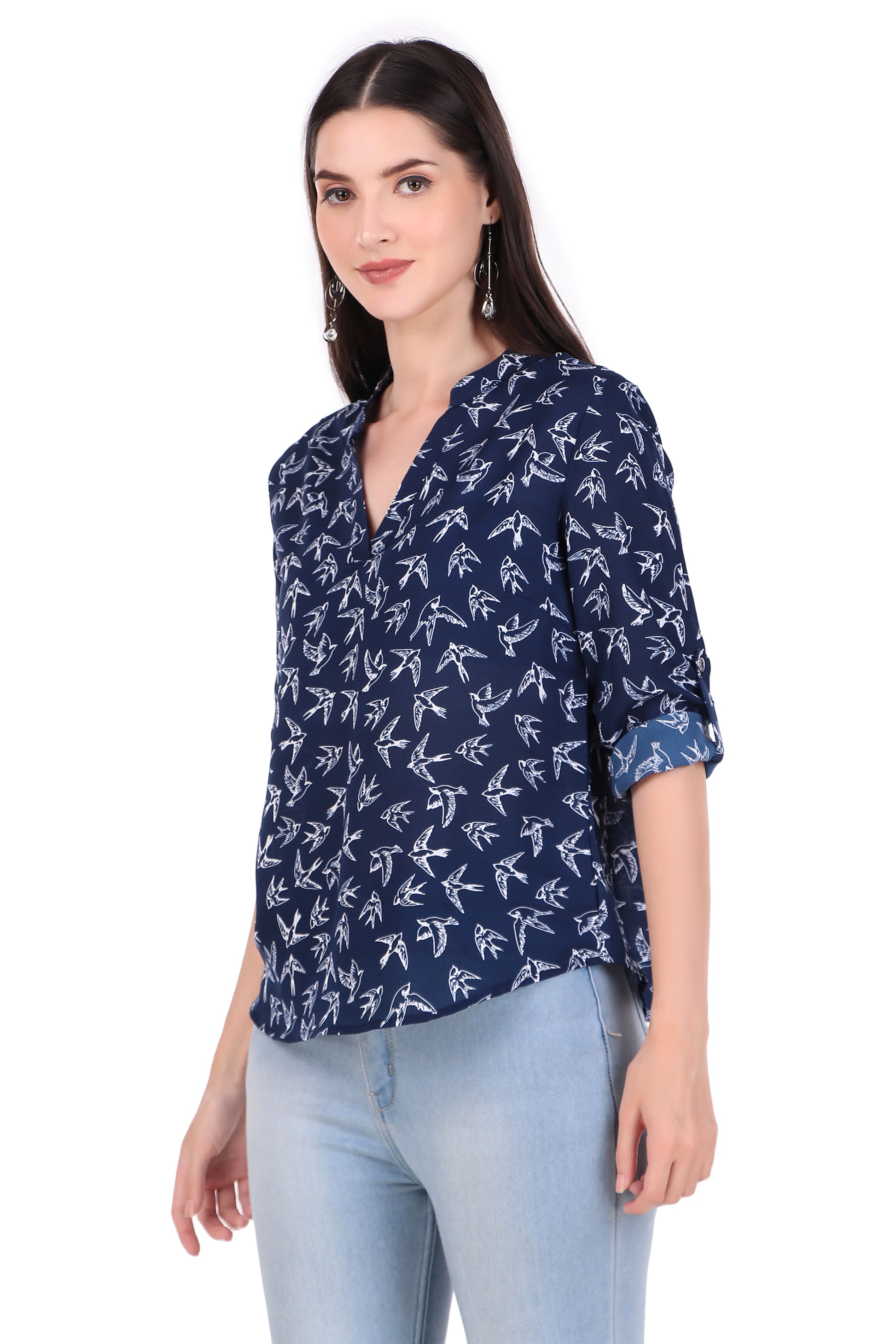 Swallow Bird Print Half Sleeve Top