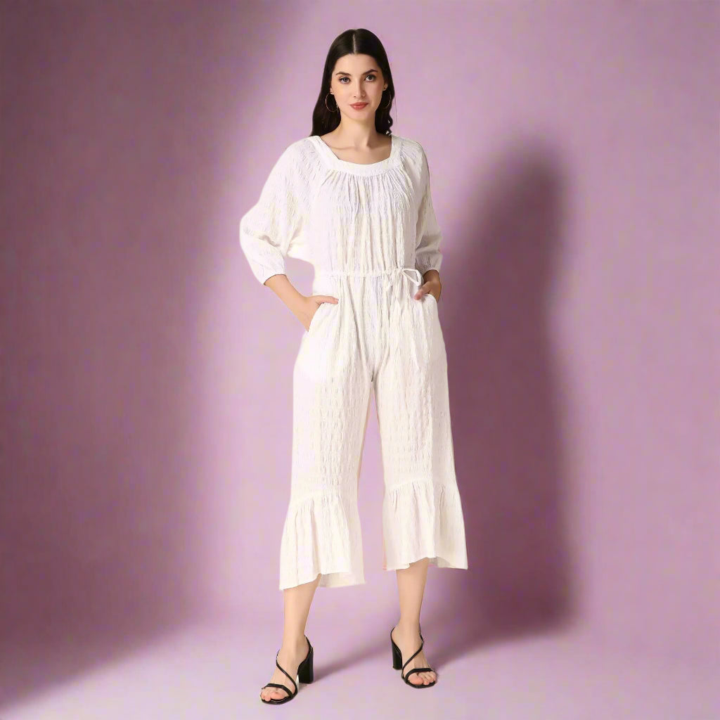 Textured White Jumpsuit