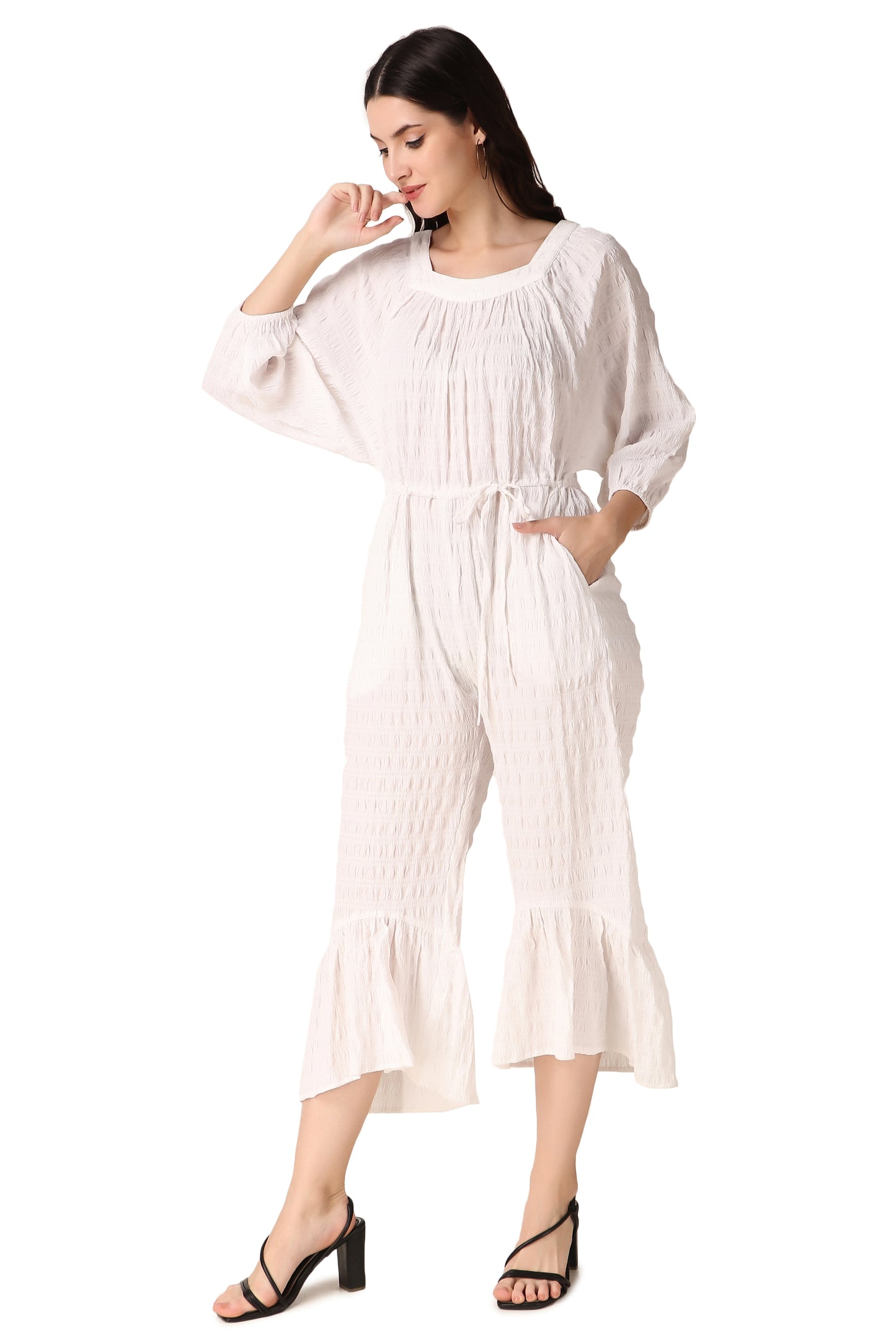 Textured White Jumpsuit