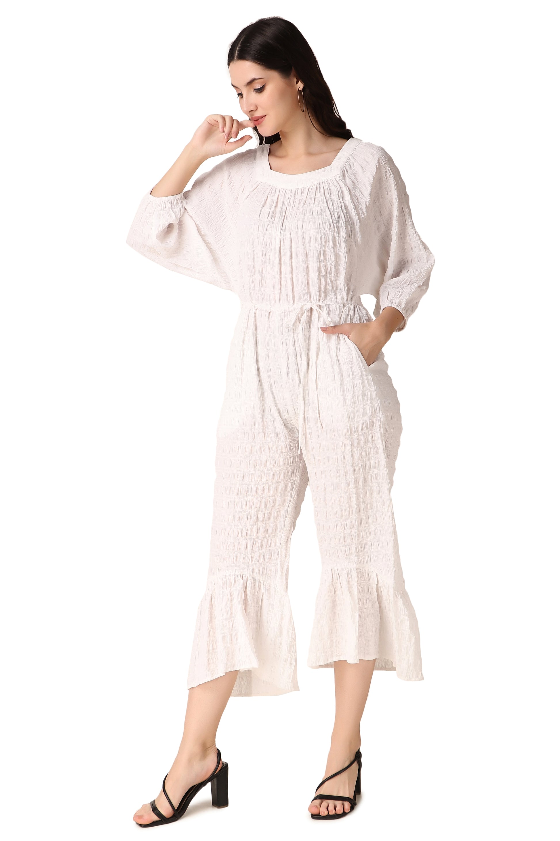 Textured White Jumpsuit