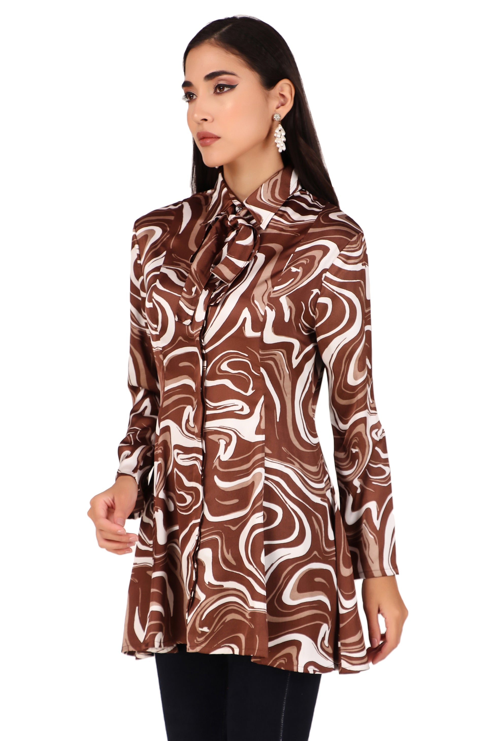 Women's satin Top-marble print