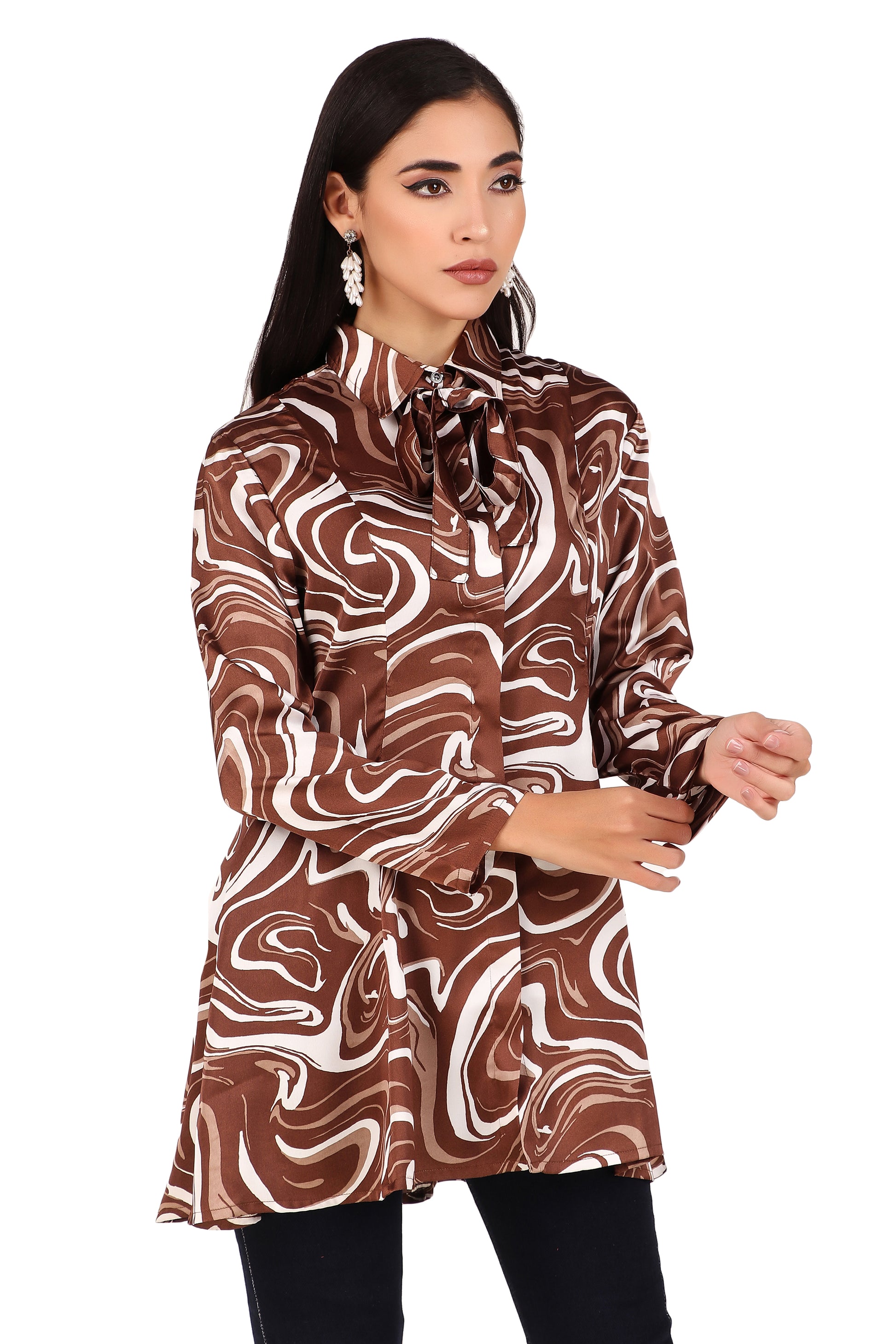 Women's satin Top-marble print