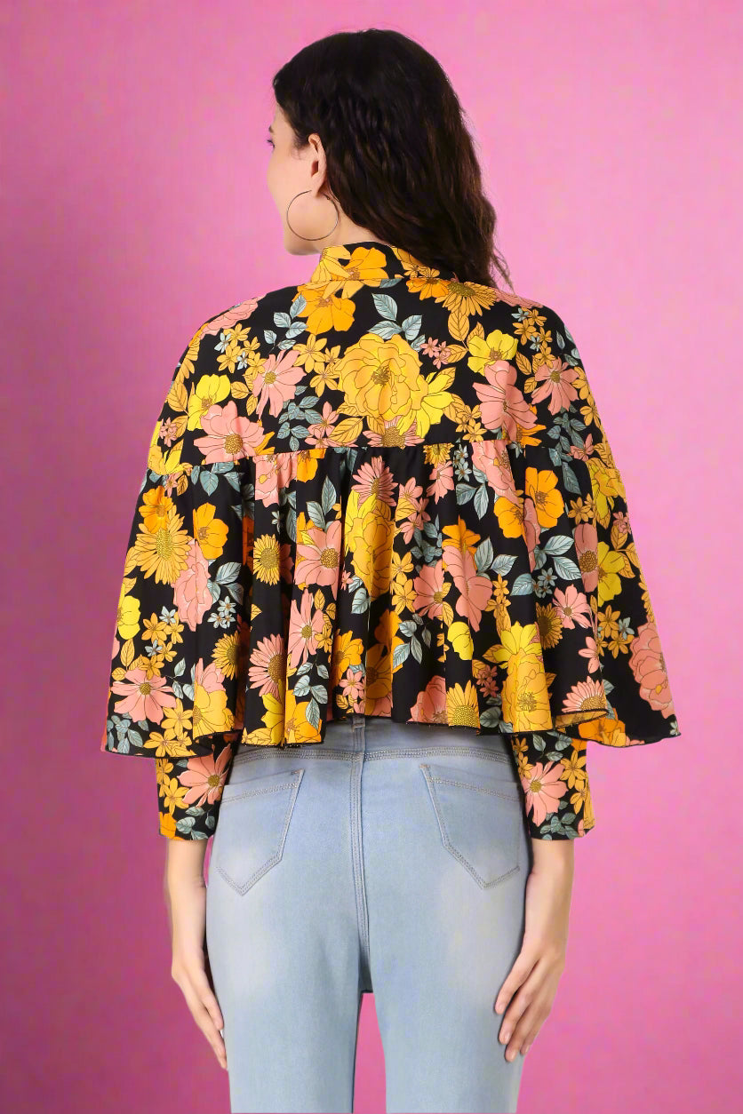 Yellow Floral Cape Top for women