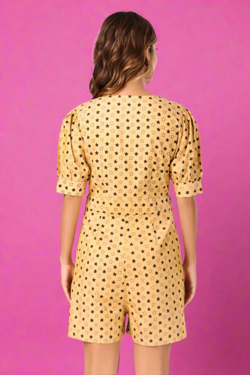 Yellow Polka Dot Print Short jumpsuit for women