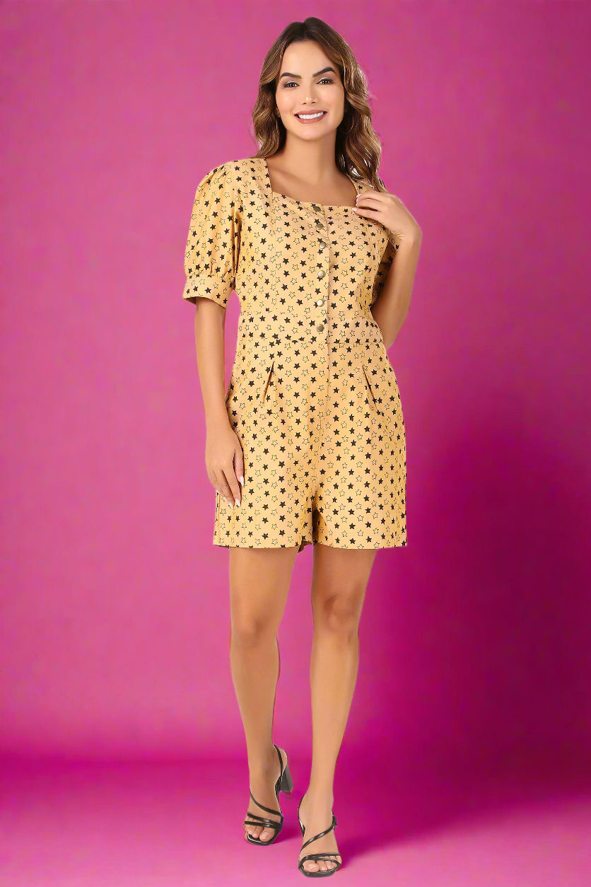 Yellow Polka Dot Print Short jumpsuit for women