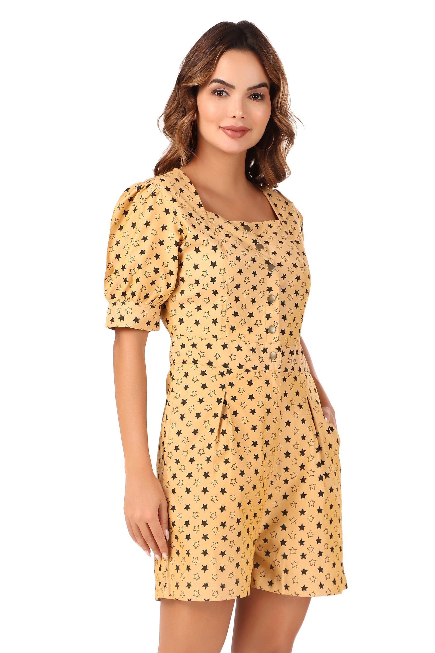 Yellow Polka Dot Print Short jumpsuit for women
