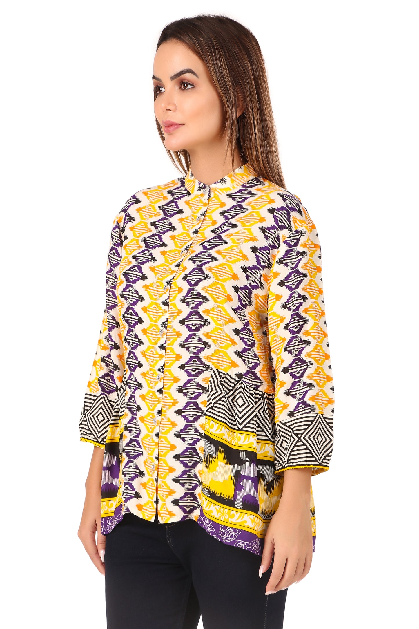 Yellow and Purple Printed Casual Women's Shirt