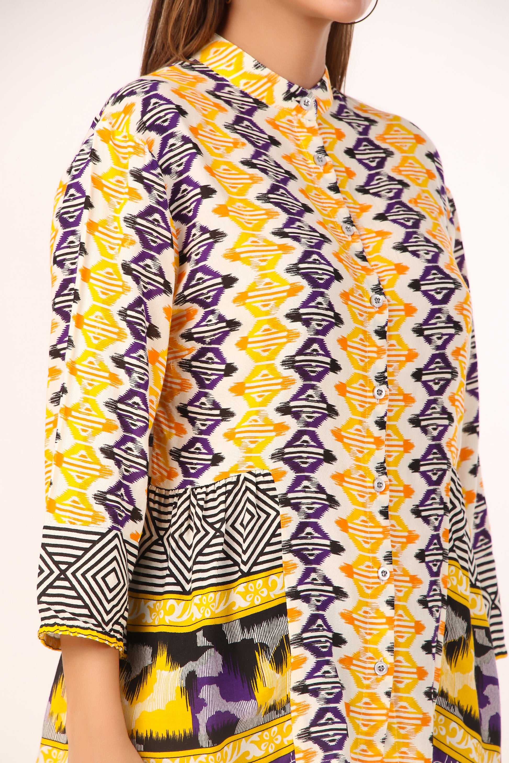 Yellow and Purple Printed Casual Women's Shirt