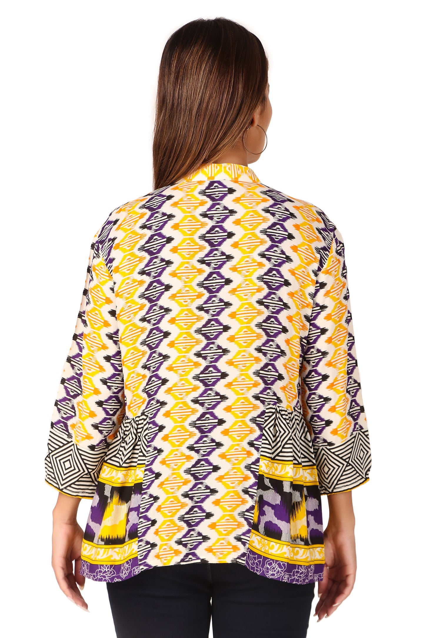 Yellow and Purple Printed Casual Women's Shirt