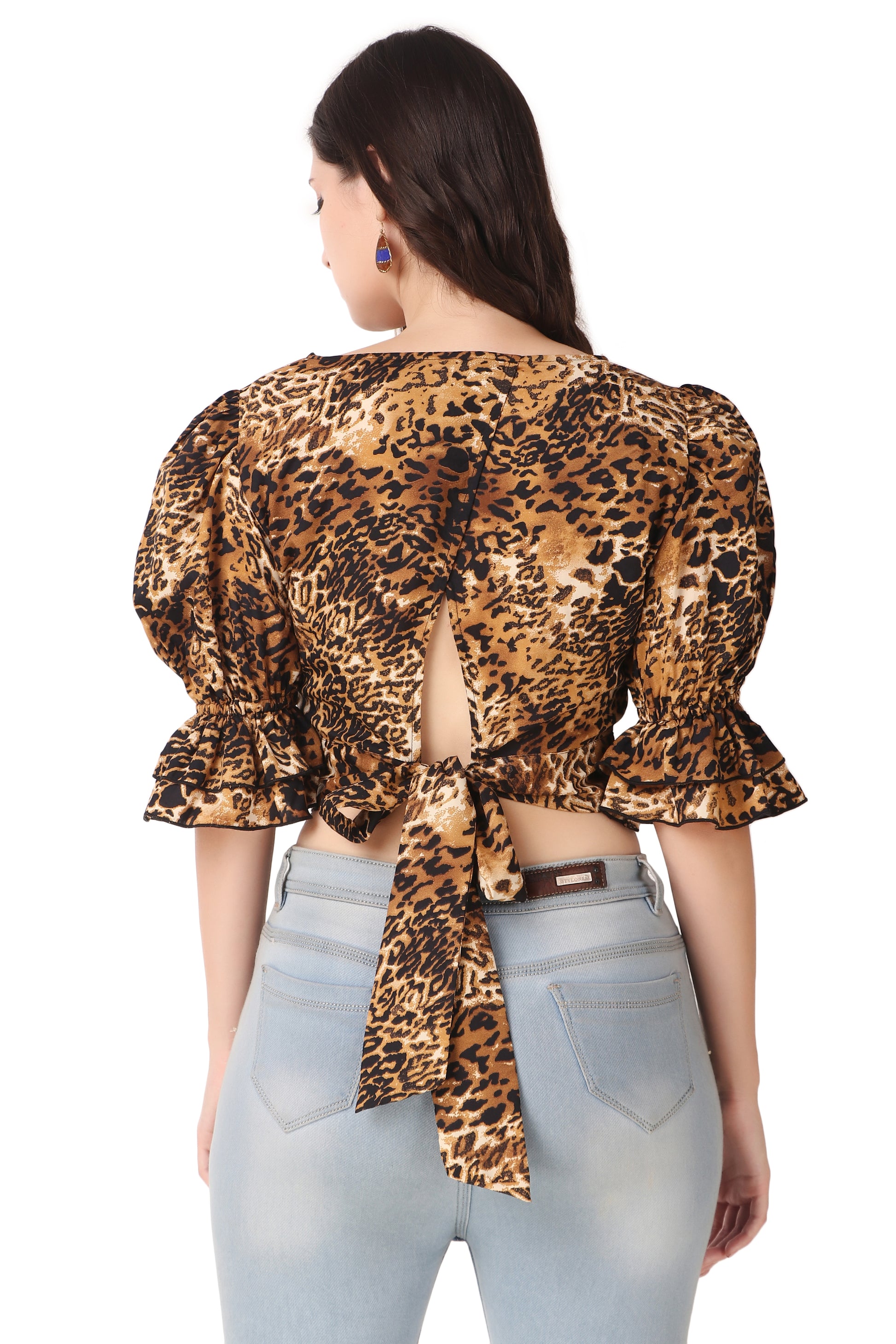 animal print puff sleeve top