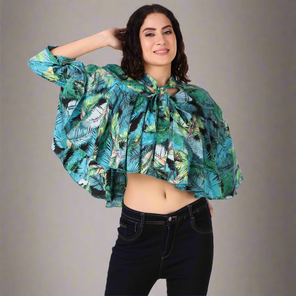 cape top for women-blue floral