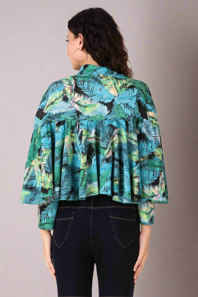 cape top for women-blue floral