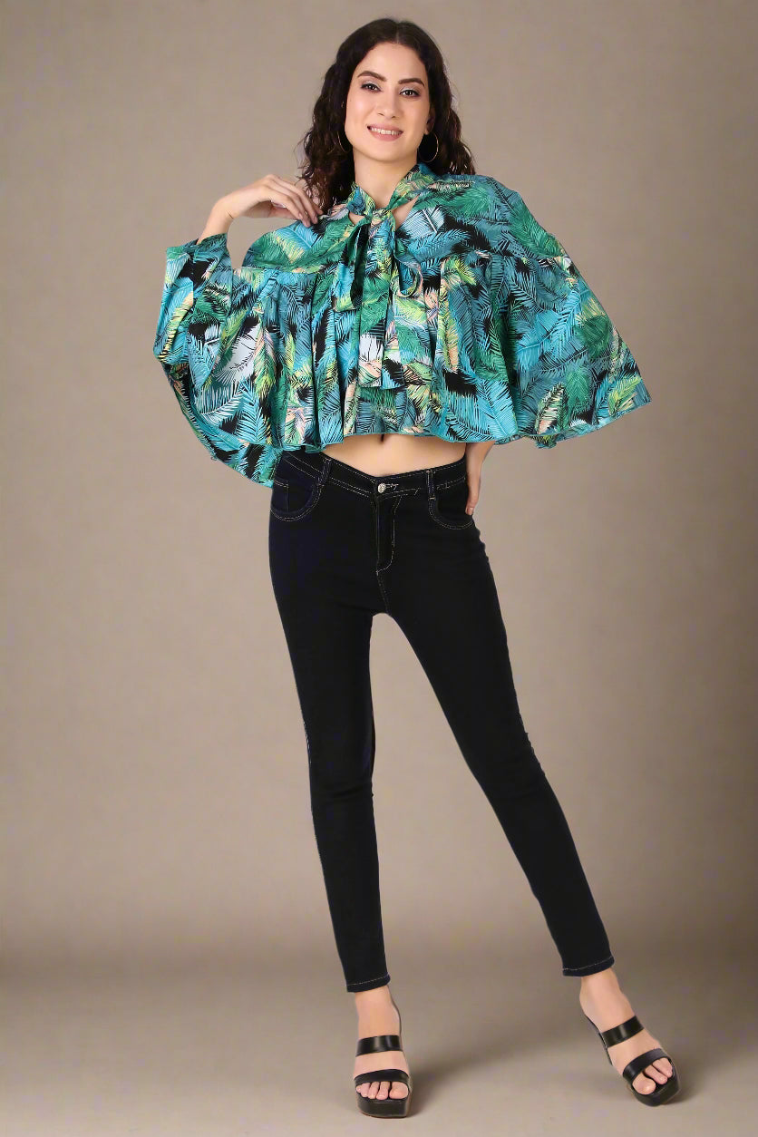 cape top for women-blue floral