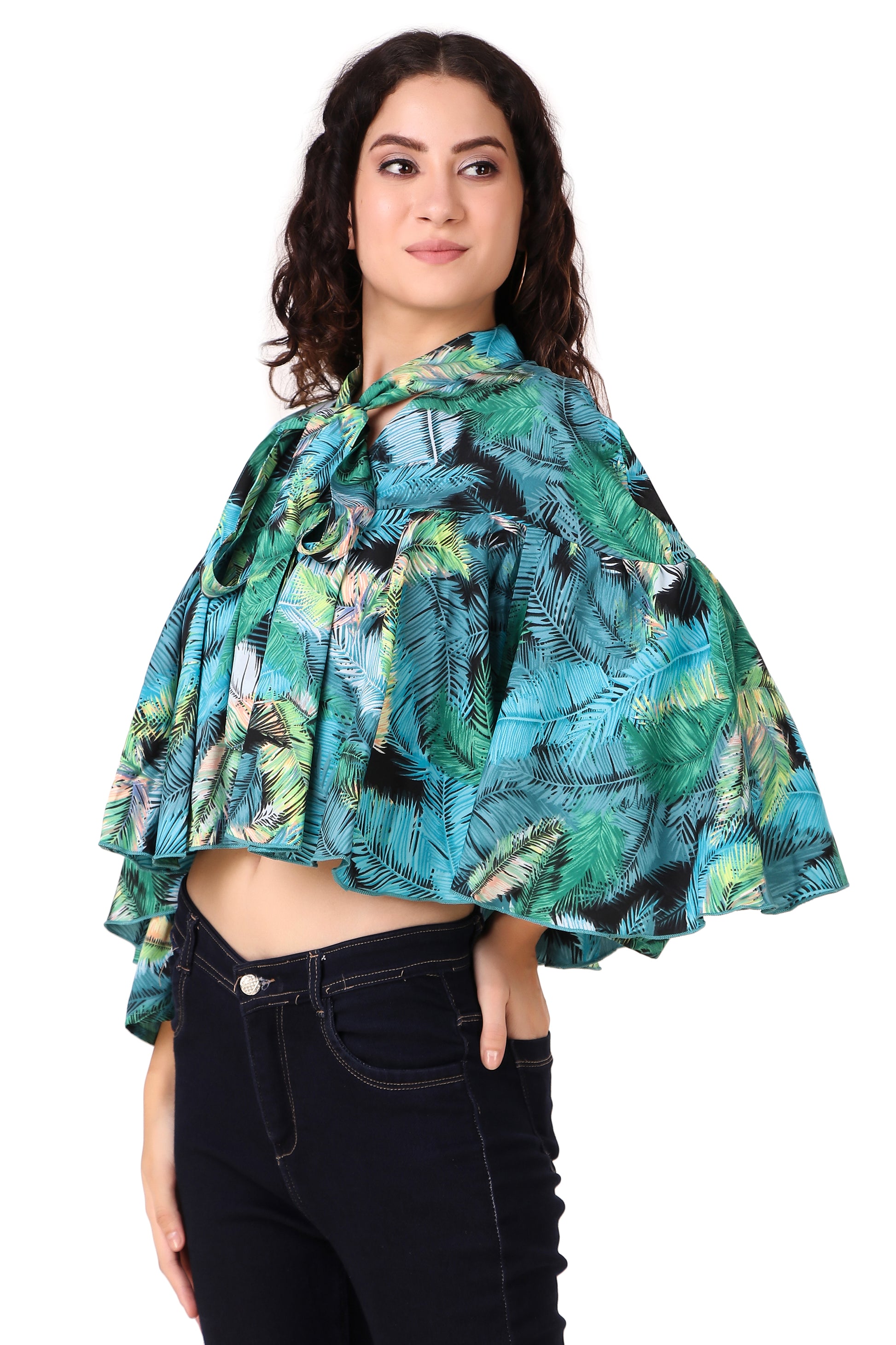 cape top for women-blue floral