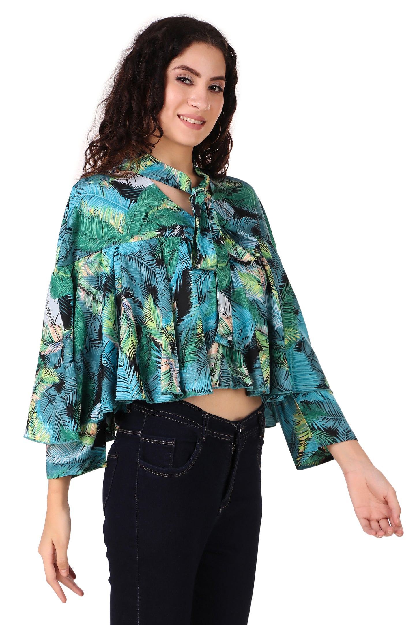 cape top for women-blue floral