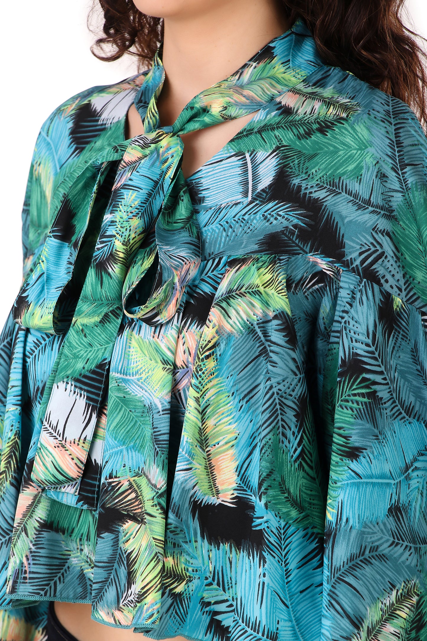 cape top for women-blue floral