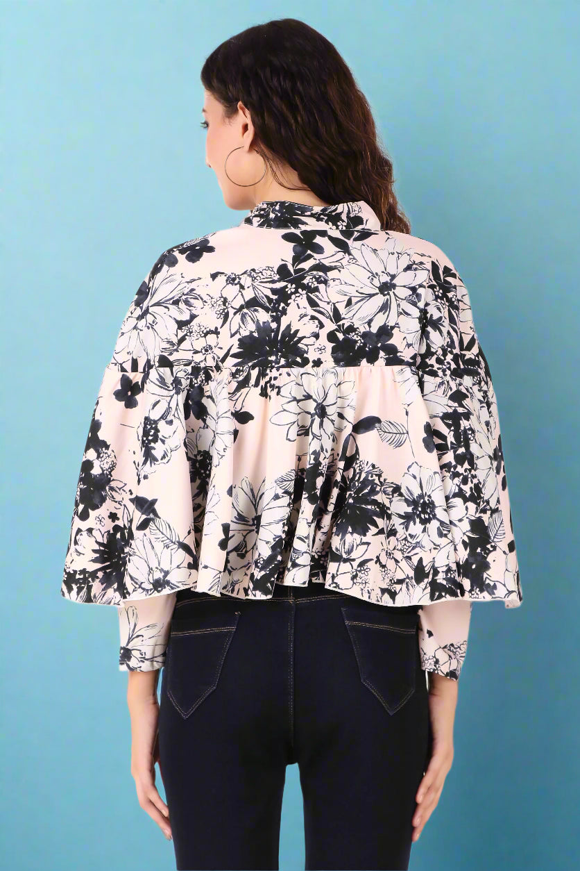cape top for women floral black and white
