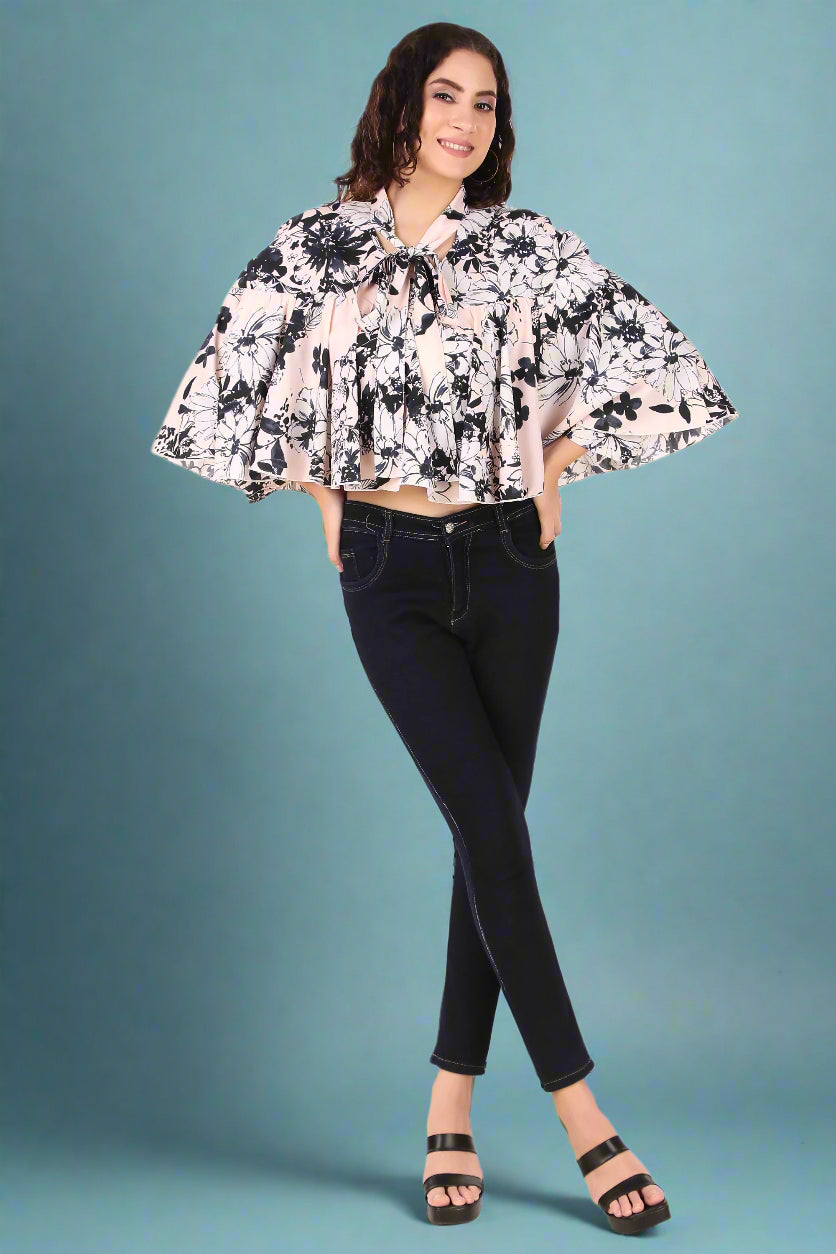 cape top for women floral black and white

