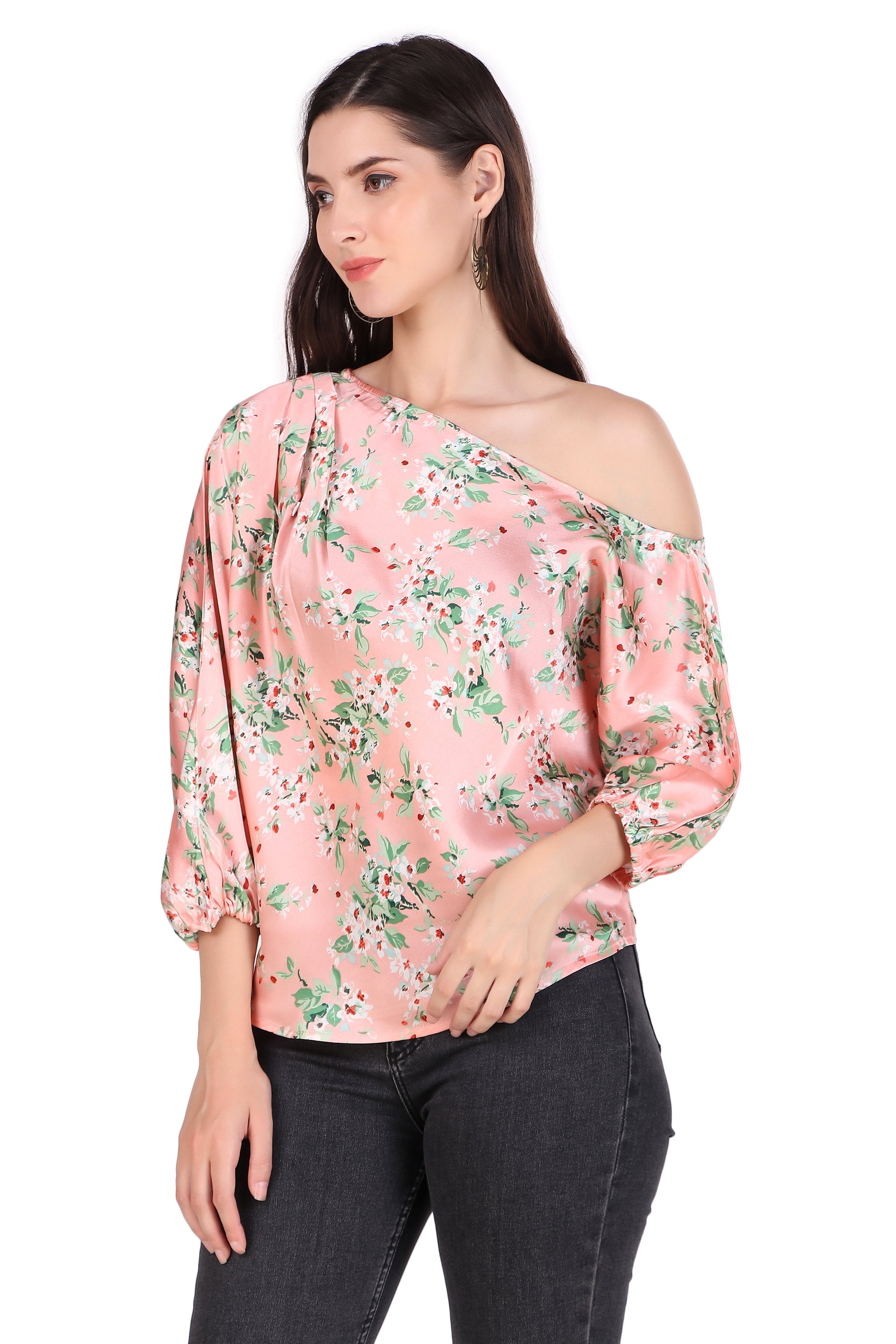 floral one-shoulder top front
