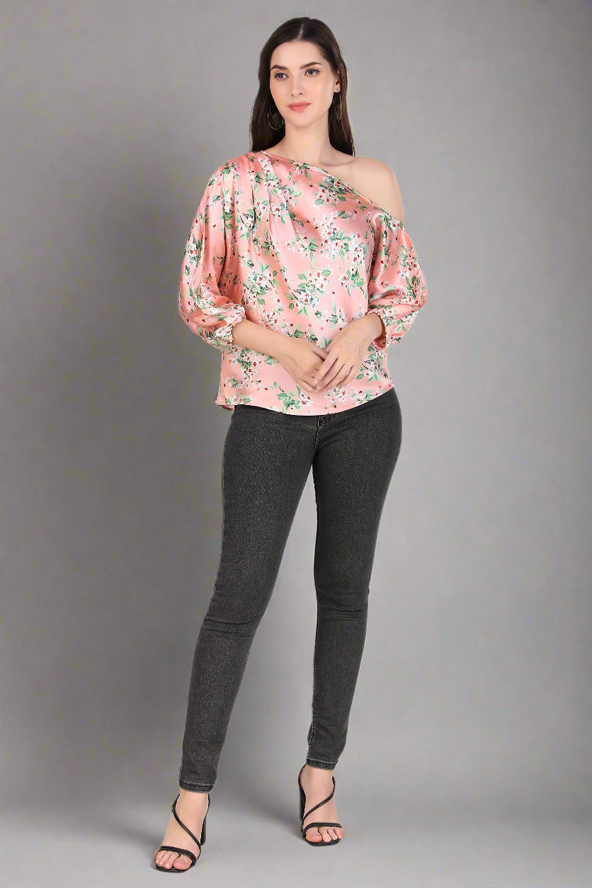 floral one-shoulder top 
