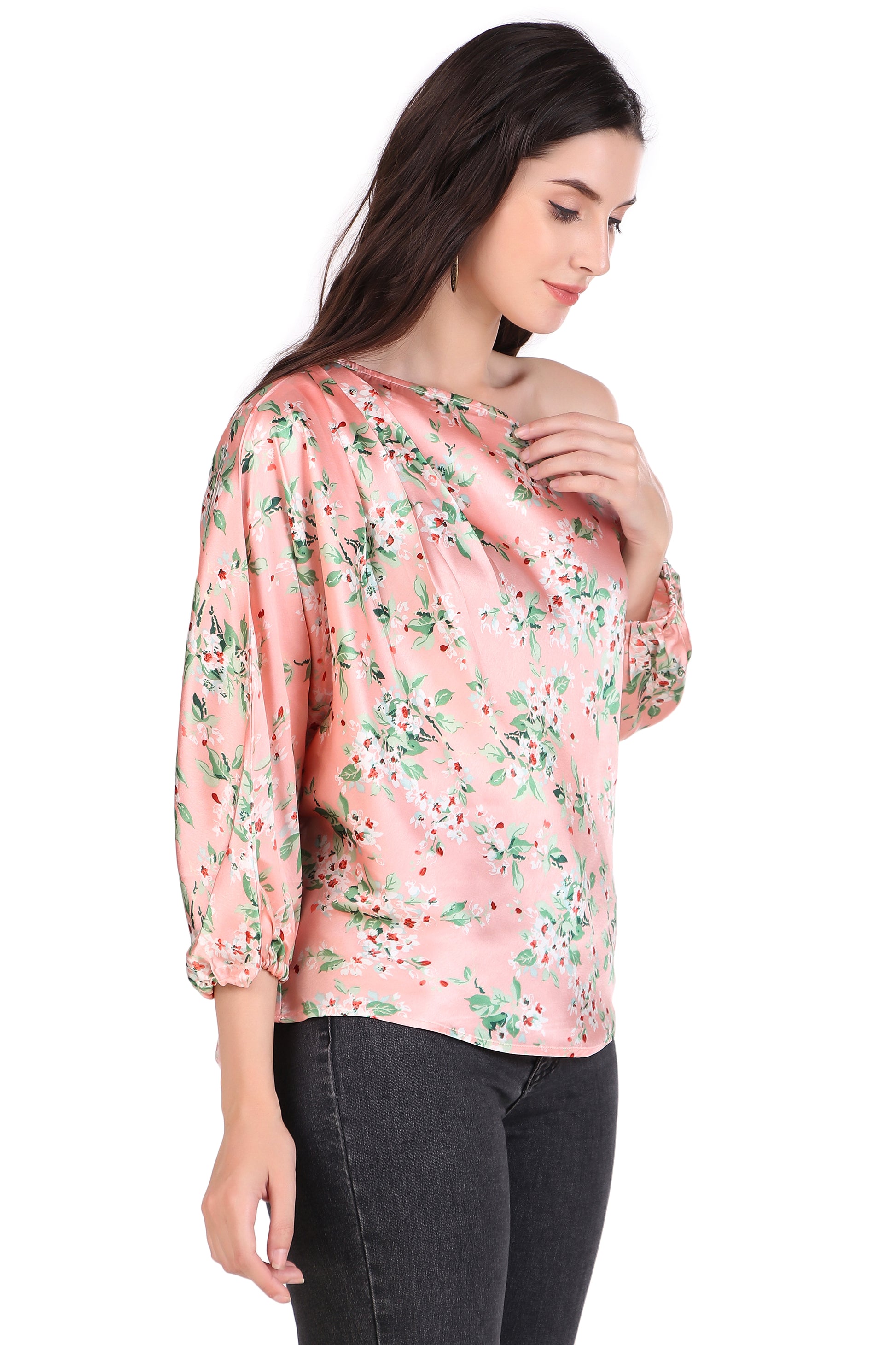 floral one-shoulder top side